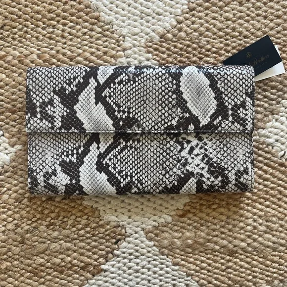 NWT Brooks Brothers Snakeskin Print Foldover/Envelope Leather Clutch - Picture 12 of 15
